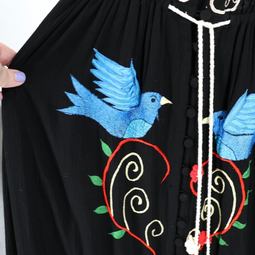 Free People Fillyboo Embroidered Dress Maxi Boho Festival Kimono XS 100% Rayon - Picture 5 of 16